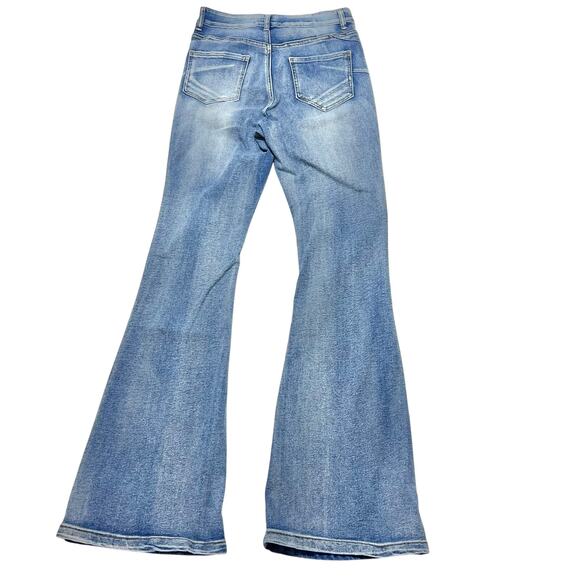 Fashion Nova Jeans Size 7 Gemma Sculpting Stretch Flare Wash Distressed Blue New - Picture 5 of 13